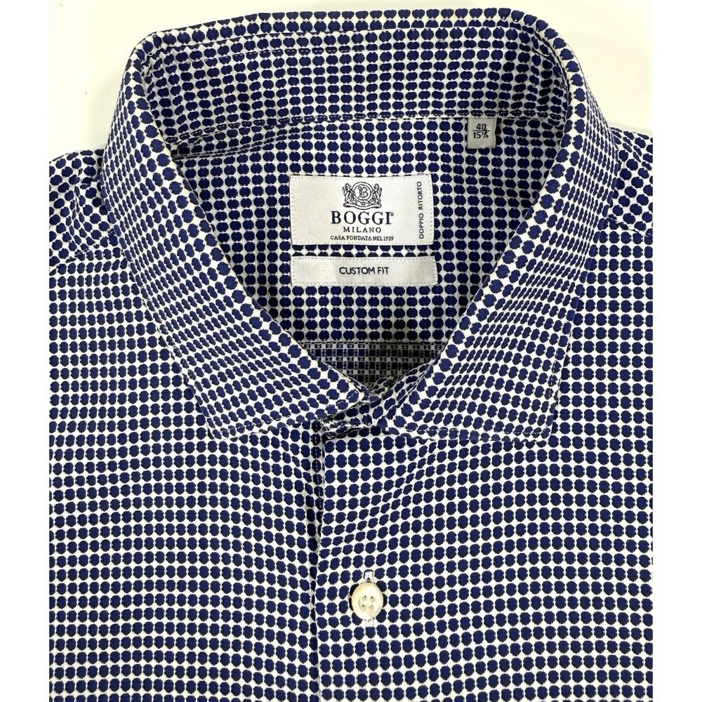 Boggi Milano Mens Dress Shirt Custom Fit Long Sleeve Sz 40 15 3/4 Textured Blue